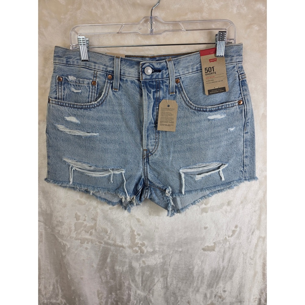 Levis 501 High Rise Distressed Denim Shorts Light Wash 563270269 Womens 30 NWT‎
